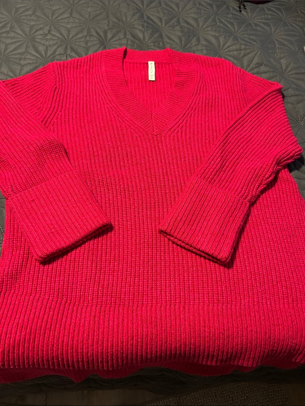 Athleta Men’s V-Neck Ribbed Sweater - Bright Pink